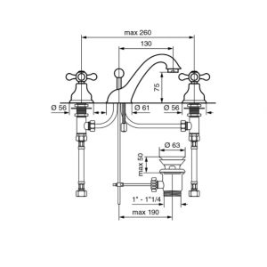 Змішувач EMMEVI DECO classic для умивальника хром 3 отв з донним клапаном CR12033